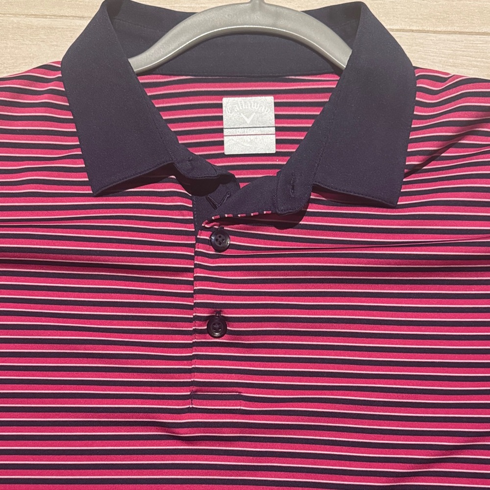 Callaway Striped Polo Shirt - Pink and Navy - Picture 3 of 5